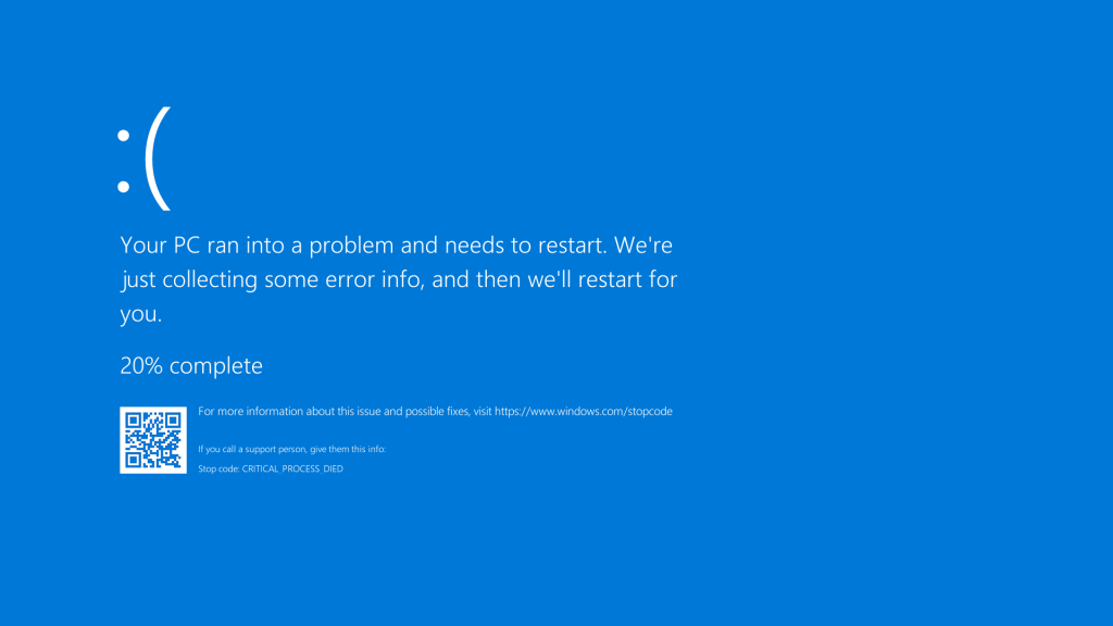 A blue screen of death error occurring on a Windows 10 machine.